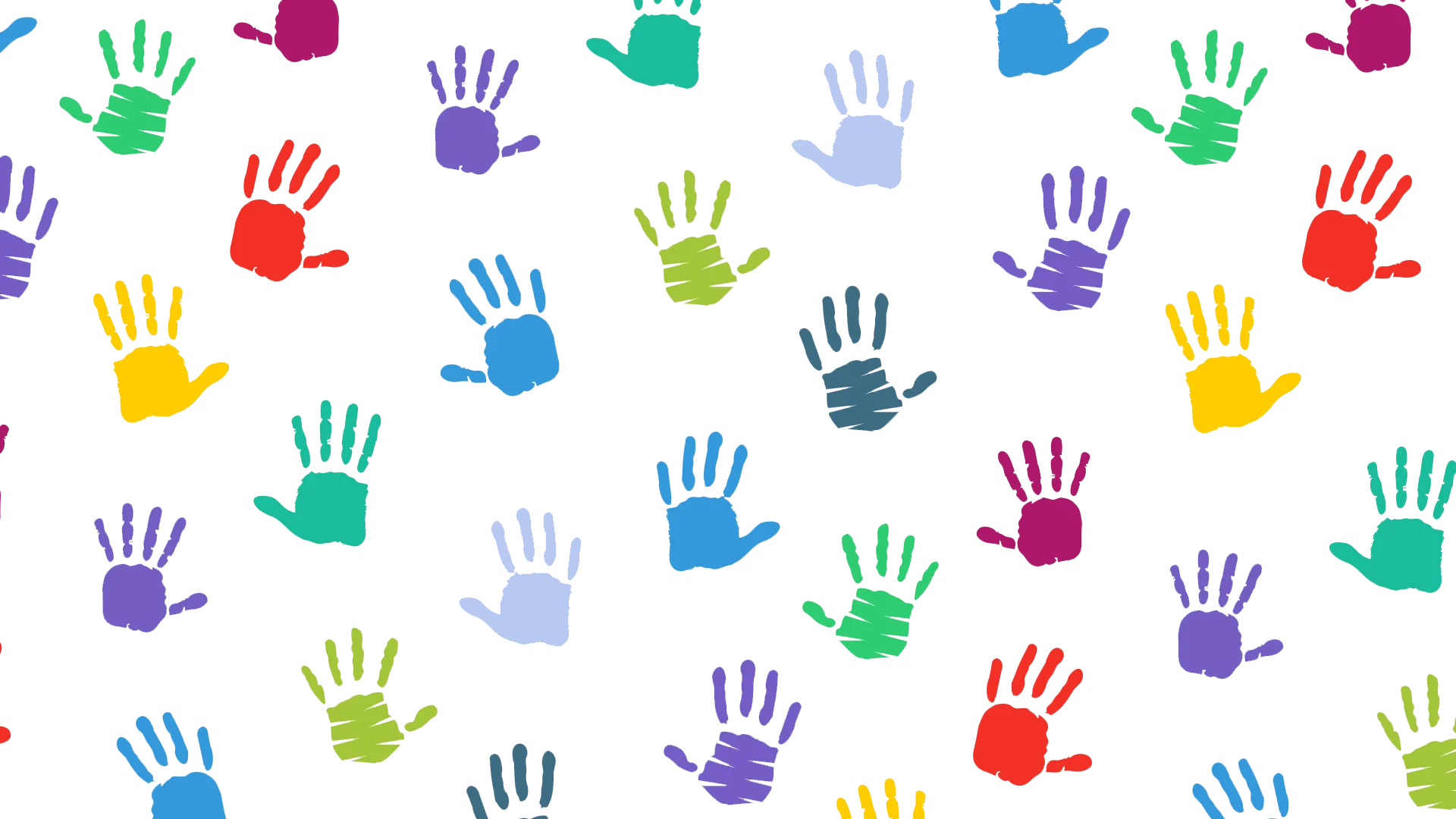 Different colored handprints on transparent background.